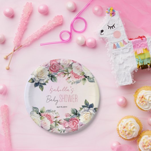 Rozen Baby in Bloom Bloemen Baby shower Papieren Bordje (Feest)