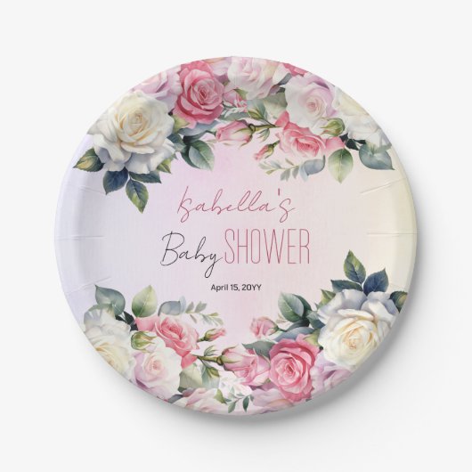 Rozen Baby in Bloom Bloemen Baby shower Papieren Bordje (Voorkant)