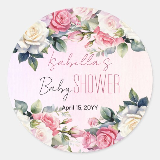 Rozen Baby in Bloom Bloemen Baby shower Ronde Sticker (Voorkant)