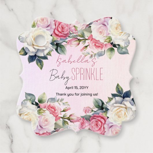 Rozen Baby in Bloom Floral Baby Sprinkle Bedankjes Labels (Voorkant)