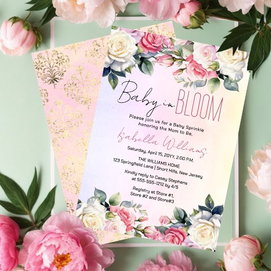 Rozen Baby in Bloom Floral Baby Sprinkle Kaart