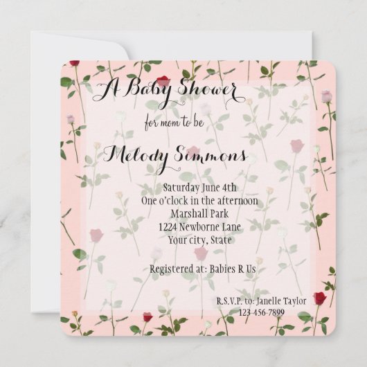  Rozen Baby shower Kaart (Achterkant)