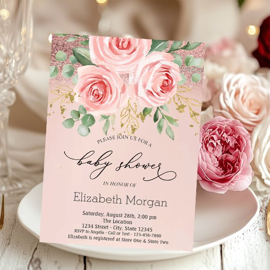 Rozen, Baby shower van Glitter Bokeh Kaart