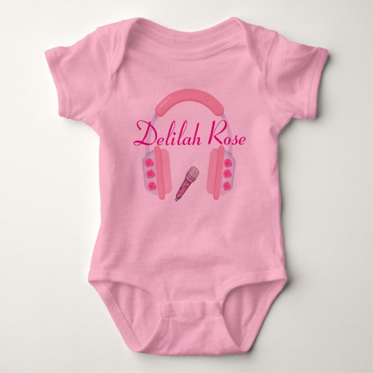 Rozen Baby Streamer Mic en Hoofdtelefoon Romper (Voorkant)