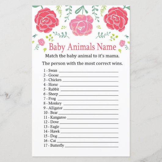 Rozen Babydieren Naam Game (Voorkant)