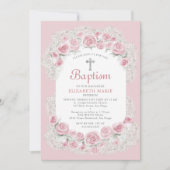 Rozen Baby's Adem Pink Witte Elege Doopmeisje Kaart (Voorkant)