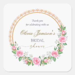 Rozen & Baby's Breath Bridal Krans Dank u Vierkante Sticker
