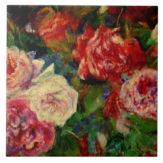 Rozen, beroemd schilderij van Renoir, Tegeltje (Voorkant)