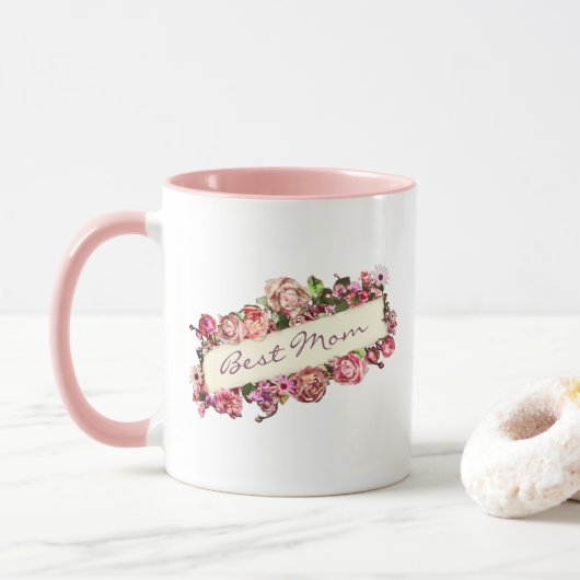  Rozen Beste mama Elegant Custom Moederdag Mok (Met donut)