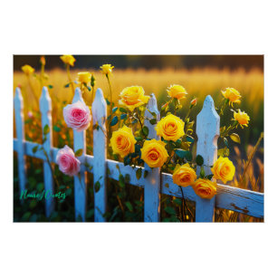 Rozen bij een witte schutting perfect poster