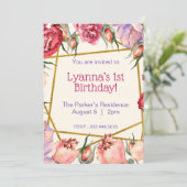 Rozen Birthday Waterverf roze beige Kaart (Staand voorkant)