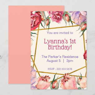 Rozen Birthday Waterverf roze beige Kaart