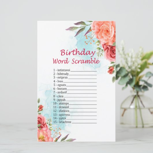 Rozen Birthday Word Scramble Game (Staand voorkant)