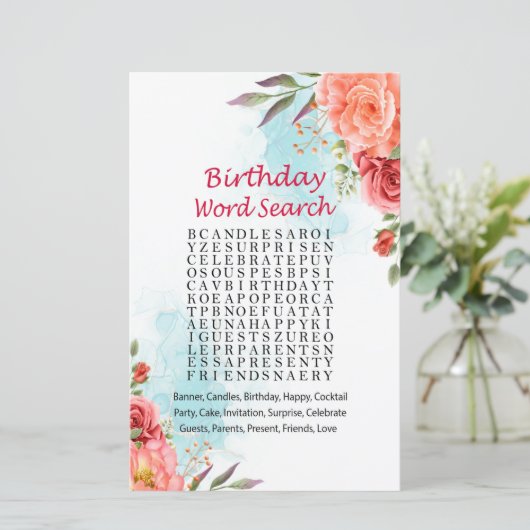 Rozen Birthday Word Search Game (Staand voorkant)