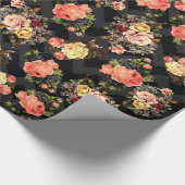  Rozen Black Chevron Pattern Floral Cadeaupapier (Hoek)