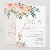 Rozen Bladerbloemblaadjes en Prosecco Vrijgezellen Kaart (Voorkant / Achterkant)