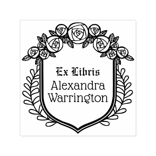 Rozen & Bladeren Crest Ex Libris Bibliotheek Boekn Zelfinktende Stempel (Design)