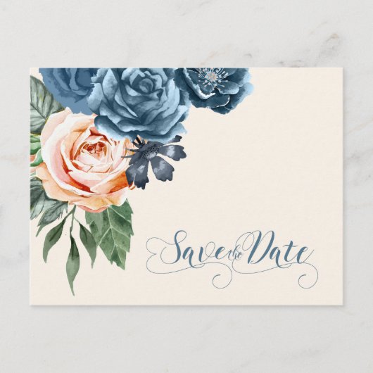 Rozen Blauw/Perzik sparen de Datum ID584 Aankondigingskaart (Voorkant)