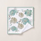 Rozen Blauw & Taupe op Cream Bad Handdoek (Wasdoekje)