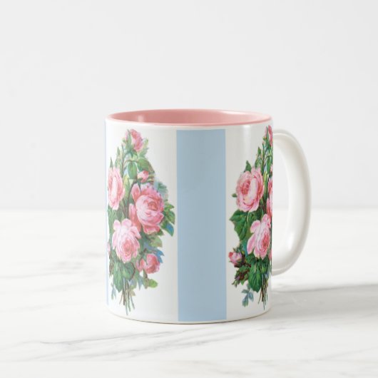 Rozen Blauwe Stripe Coffee Mok (Voorkant rechts)