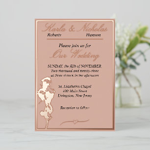 Rozen, Bleek cinnamon Wedding, Roos Gold Folie Uitnodiging