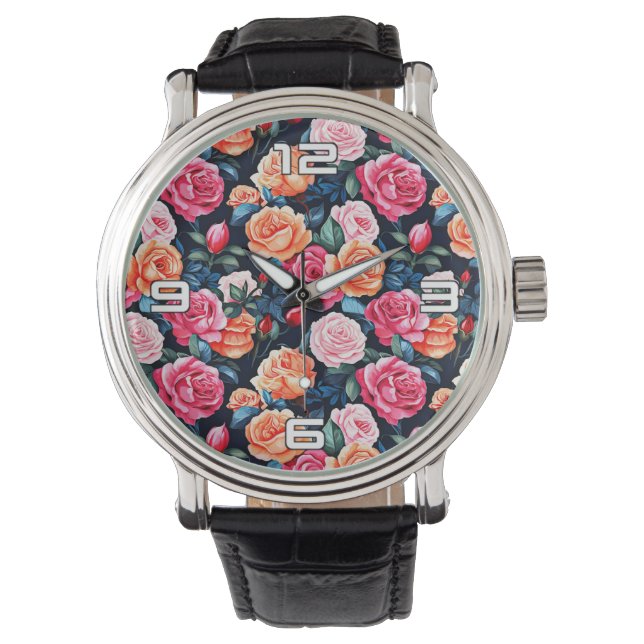 Rozen Bloeiende Bloemen Patroon-80037 Horloge (Voorkant)