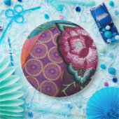 Rozen bloem geborduurde look boho paarse papieren bordje (Feest)