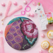 Rozen bloem geborduurde look boho paarse papieren bordje (Feest)