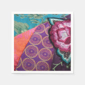 Rozen bloem geborduurde look paarse servet (Voorkant)