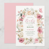 Rozen bloem pastel waterverf baby shower kaart (Voorkant / Achterkant)