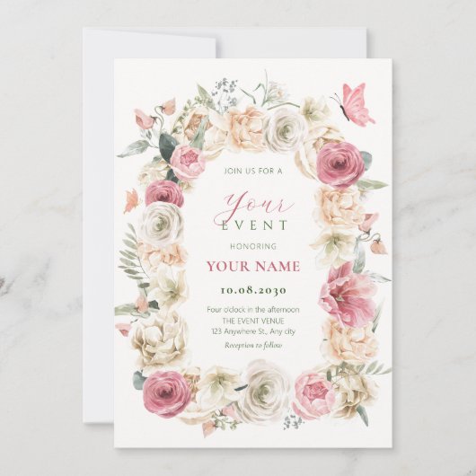 Rozen bloem pastel waterverf kaart (Voorkant)