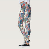 Rozen Bloemblauw Jean Denim Patchwork Retro Leggings (Links)