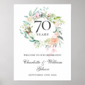 Rozen Bloemen 70ste bruiloft Jubileum Welkomstbord Poster (Voorkant)