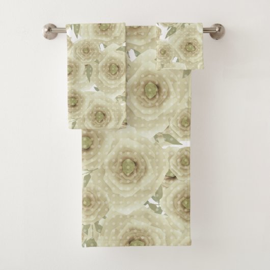 Rozen bloemen abstracte florale afdruk beige kleur bad handdoek (Insitu)