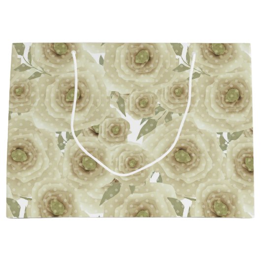 Rozen bloemen abstracte florale afdruk beige kleur groot cadeauzakje (Voorkant)