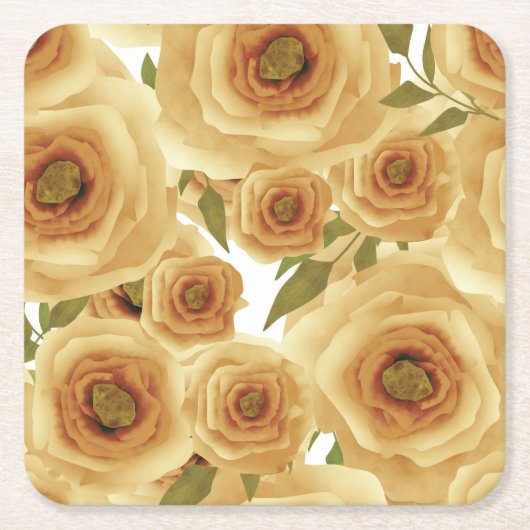 Rozen bloemen abstracte florale afdruk beige kleur kartonnen onderzetters (Voorkant)
