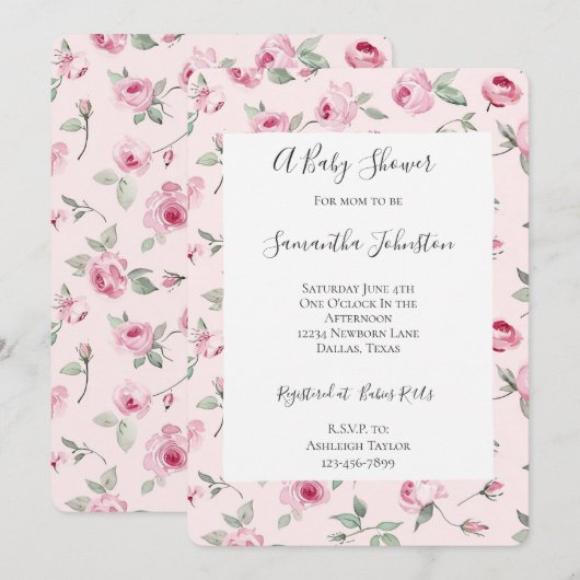  Rozen Bloemen Baby shower Kaart (Voorkant / Achterkant)