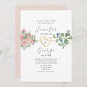 Rozen Bloemen Blush Roze Bruiloft Kaart (Voorkant / Achterkant)