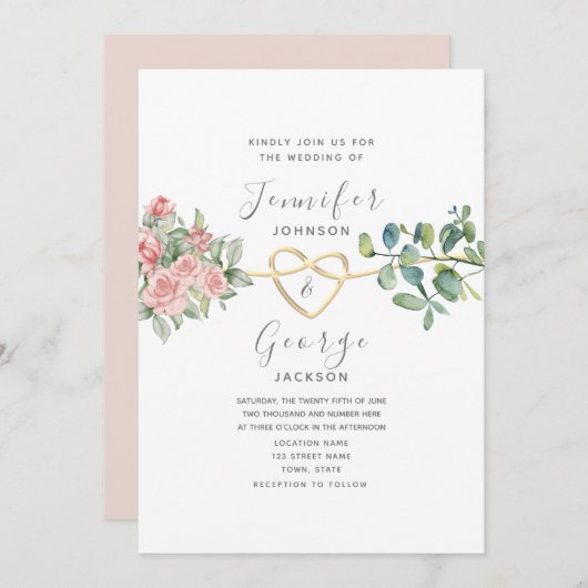 Rozen Bloemen Blush Roze Bruiloft Kaart (Voorkant / Achterkant)