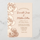 Rozen Bloemen Boho Blush Roze Gouden Folie Wedding Folie Uitnodiging (Voorkant)
