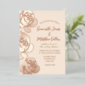 Rozen Bloemen Boho Blush Roze Gouden Folie Wedding Folie Uitnodiging (Staand Voorkant)
