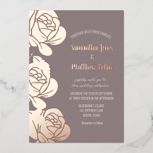 Rozen Bloemen Boho Blush Roze Gouden Folie Wedding Folie Uitnodiging (Voorkant)