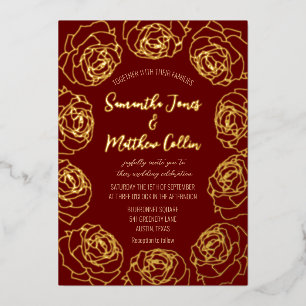Rozen Bloemen Boho Bourgondië Roze Gouden Folie Hu Folie Uitnodiging