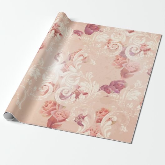  rozen bloemen en barokvormers cadeaupapier (Uitgerold)