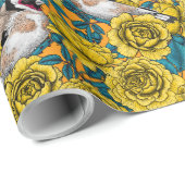 Rozen bloemen en goudvinken cadeaupapier (Rol Hoek)