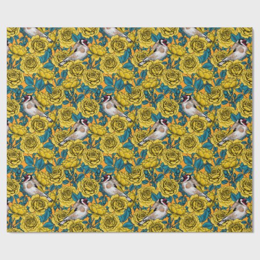 Rozen bloemen en goudvinken cadeaupapier (Vlak)