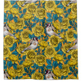 Rozen bloemen en goudvinken douchegordijn (Voorkant)