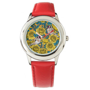 Rozen bloemen en goudvinken horloge
