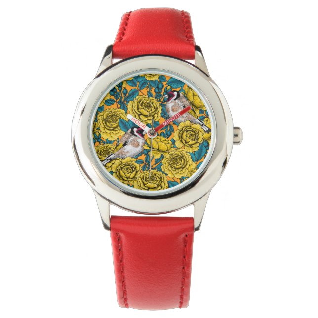Rozen bloemen en goudvinken horloge (Voorkant)