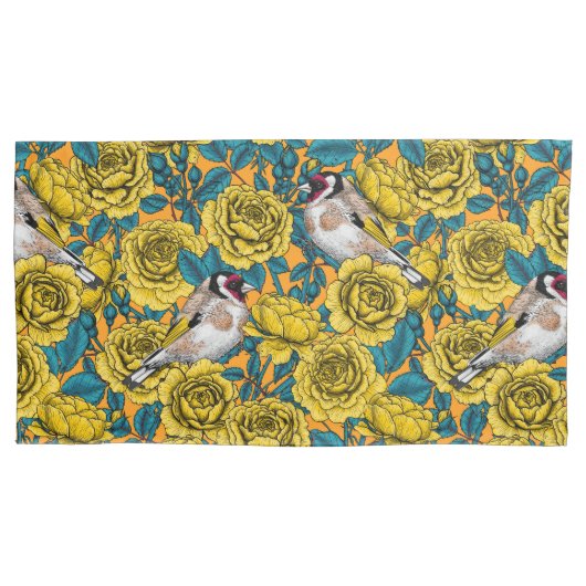 Rozen bloemen en goudvinken kussensloop (Voorkant-Links)